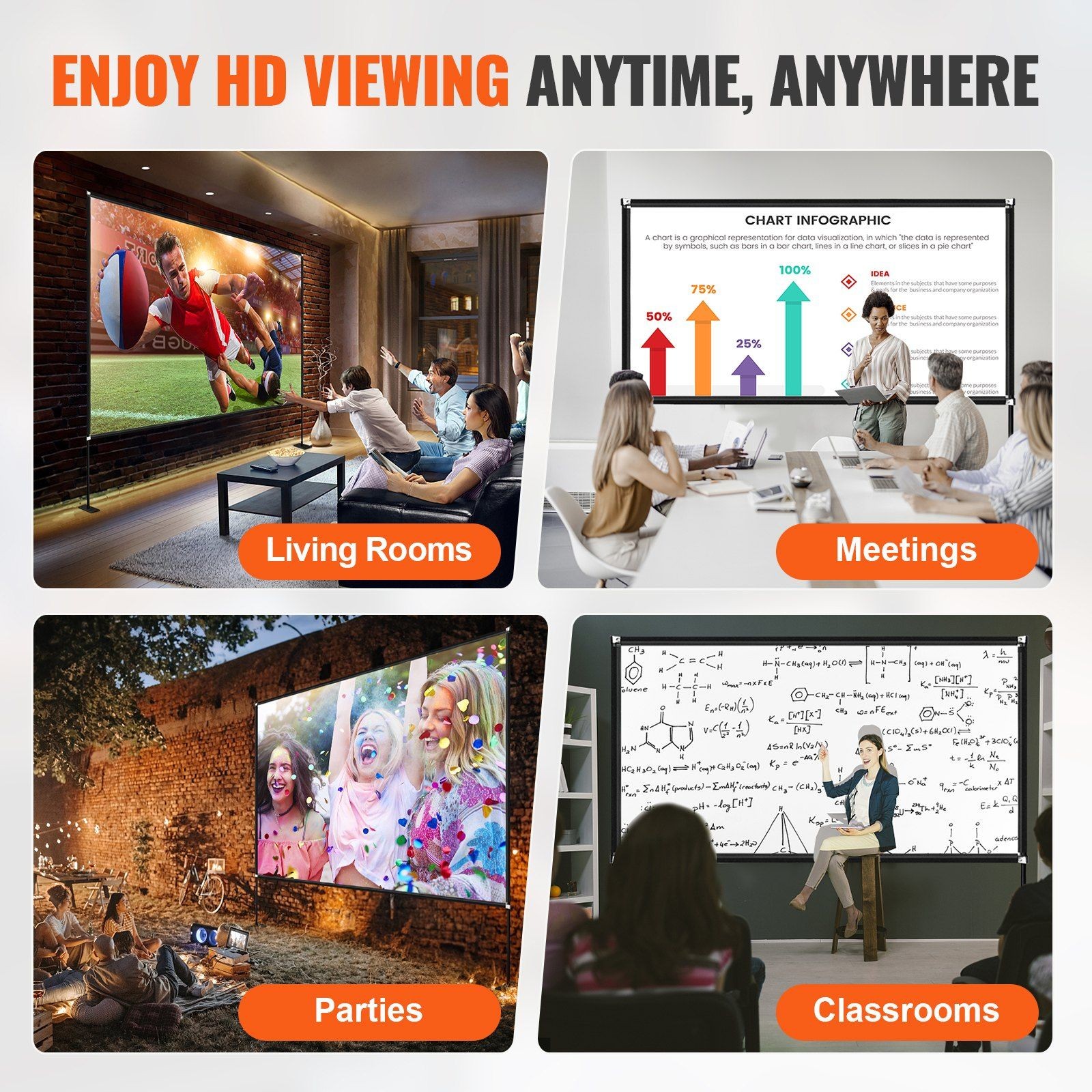 Freestanding 150" 4K HD Projection Screen with Packable Body