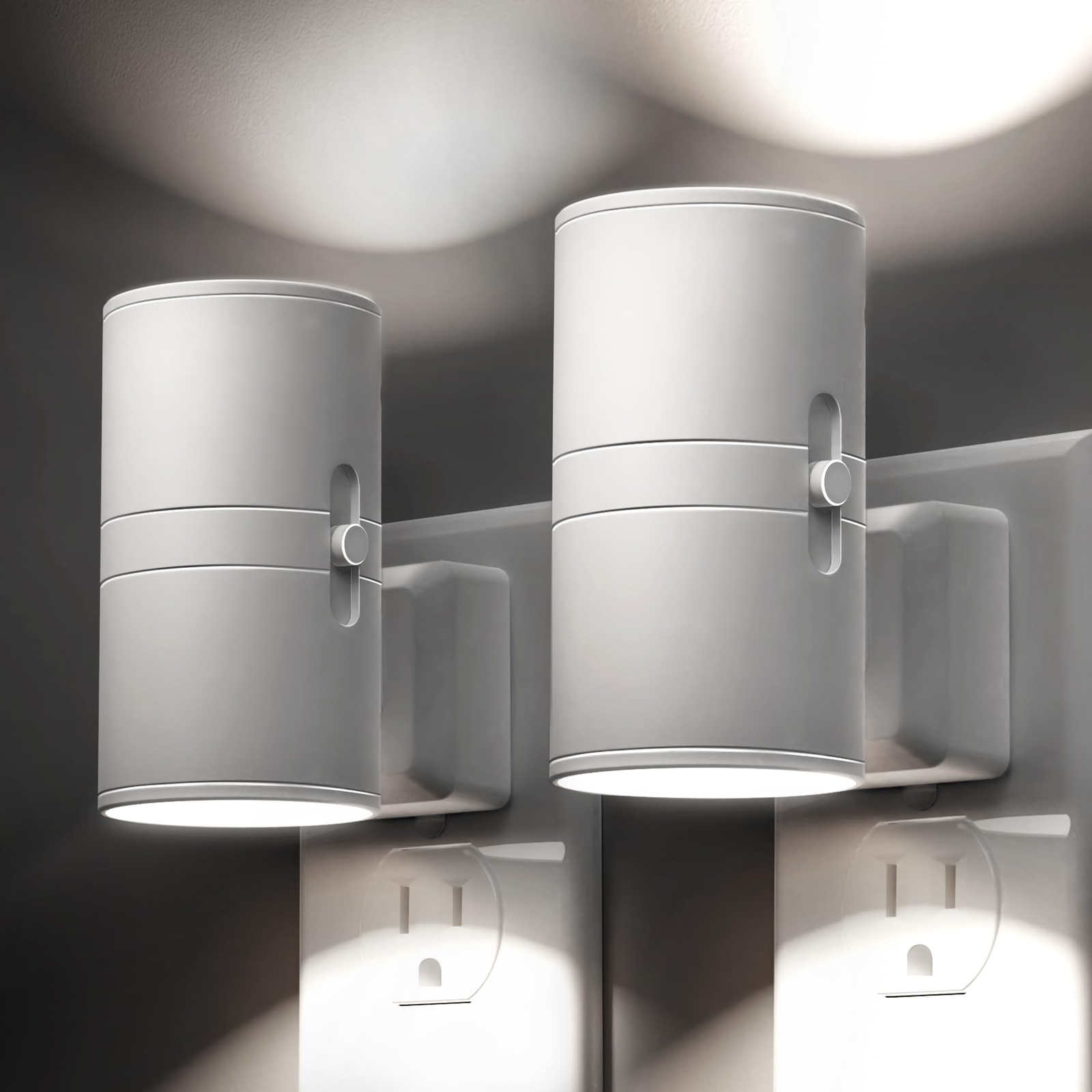 Bright LED Night Light Plug-in Dimmable Daylight White for Bathroom 2 Pack