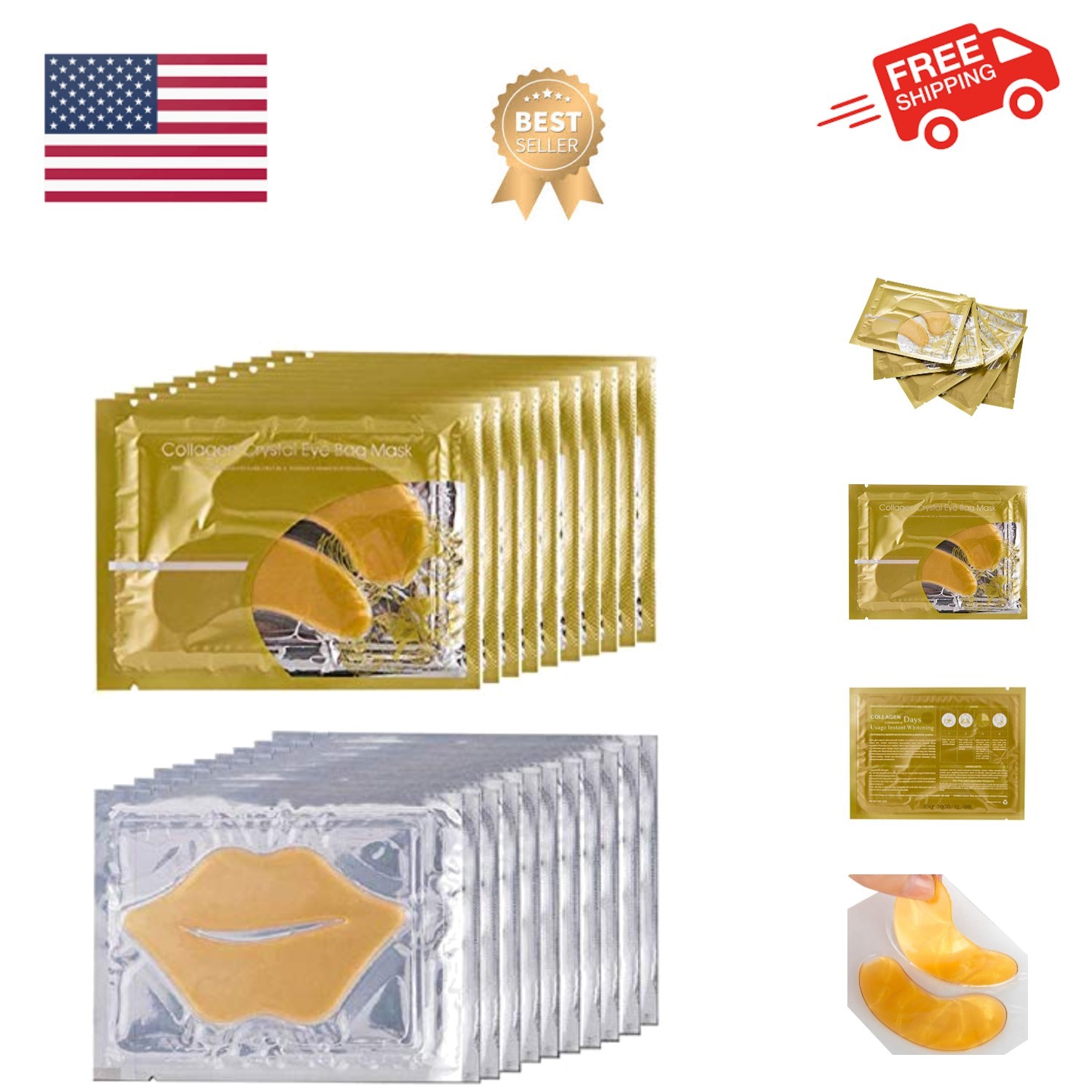 10 Pairs Collagen Crystal Eye Mask and 10 Pcs Collagen Crystal Lip Mask, Anti...