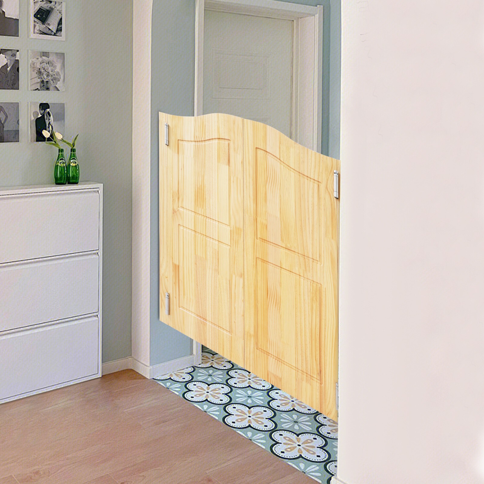 Solid Wood Partition Double Door for Shop Entrance 91??107cm/36??42in Wood Color