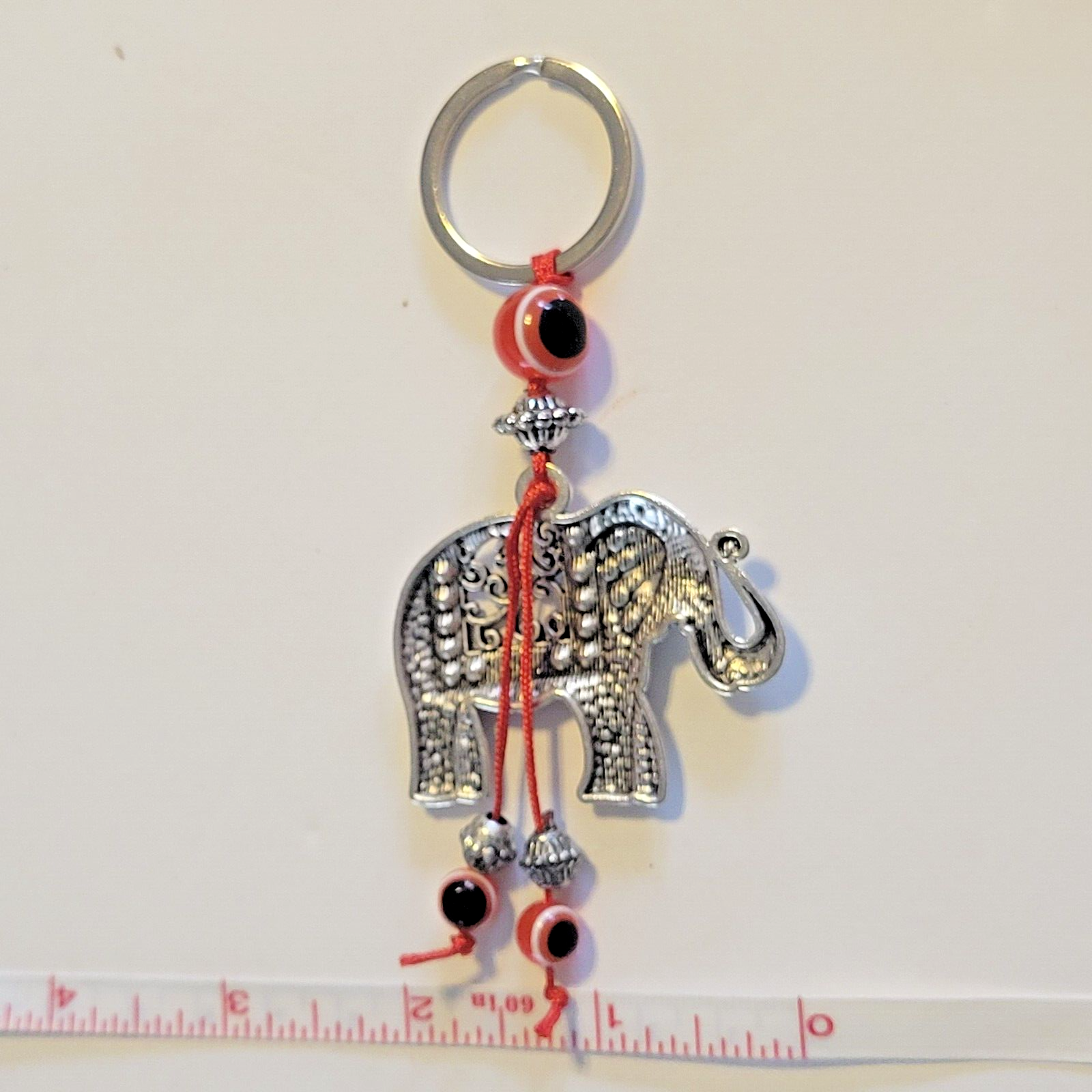 Elephant Key Chain Hanging Ring Silver Mati Red Evil Eye Protection Rhinestones