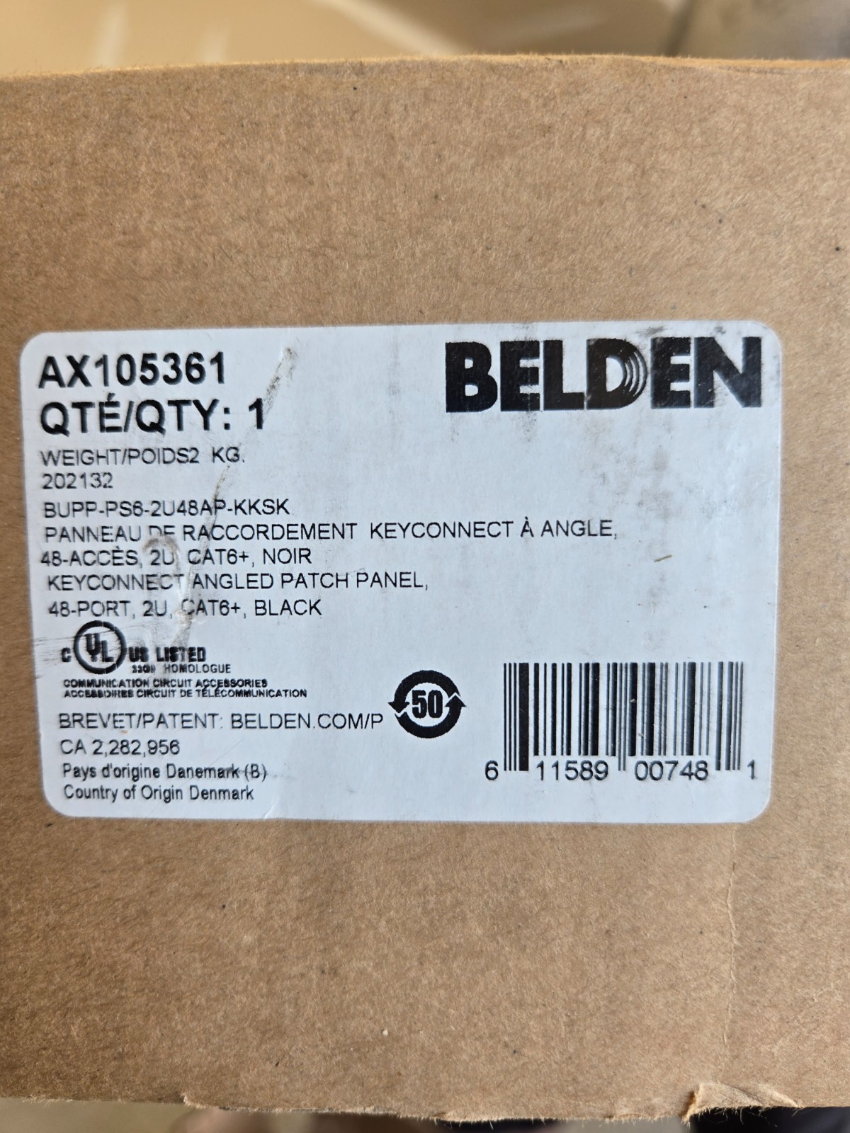 Belden KeyConnect Angled Patch Panel (model AX105361)