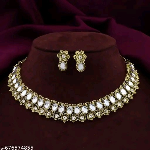 Indian Gold Plated Choker Bridal Wedding Crystals Jewelry Necklace Earrings Set
