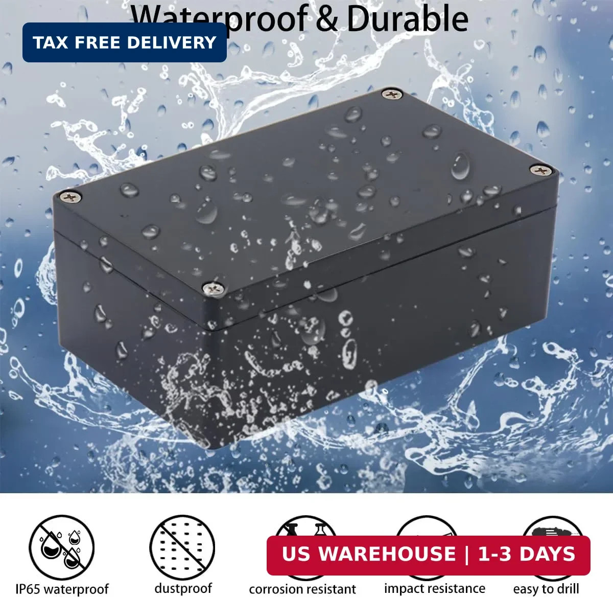 2 Pack Project Box IP65 Waterproof Junction Box ABS Plastic Black Electrical Box