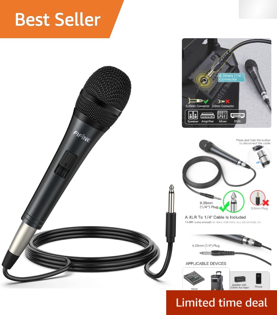 Professional 6.35mm Wired Vocal Microphone with Rugged Design & Audio Control