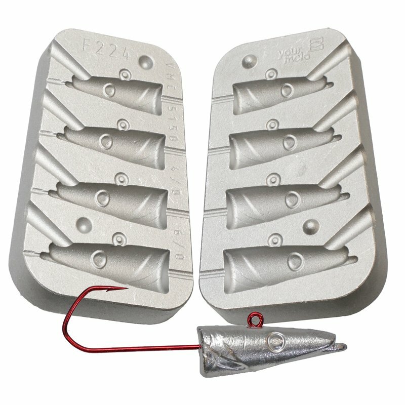 Eel Head Jig Mould 30,40,50,60g  VMC hooks 5150 4/0/30g+40g and 6/0 for 50+60g
