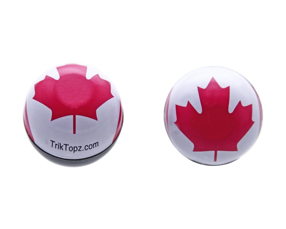 BICYCLE ROUND CANADA FLAG VALVE STYLE CAPS IN WHITE/RED/BLUE FOR SCHRADER VALVE