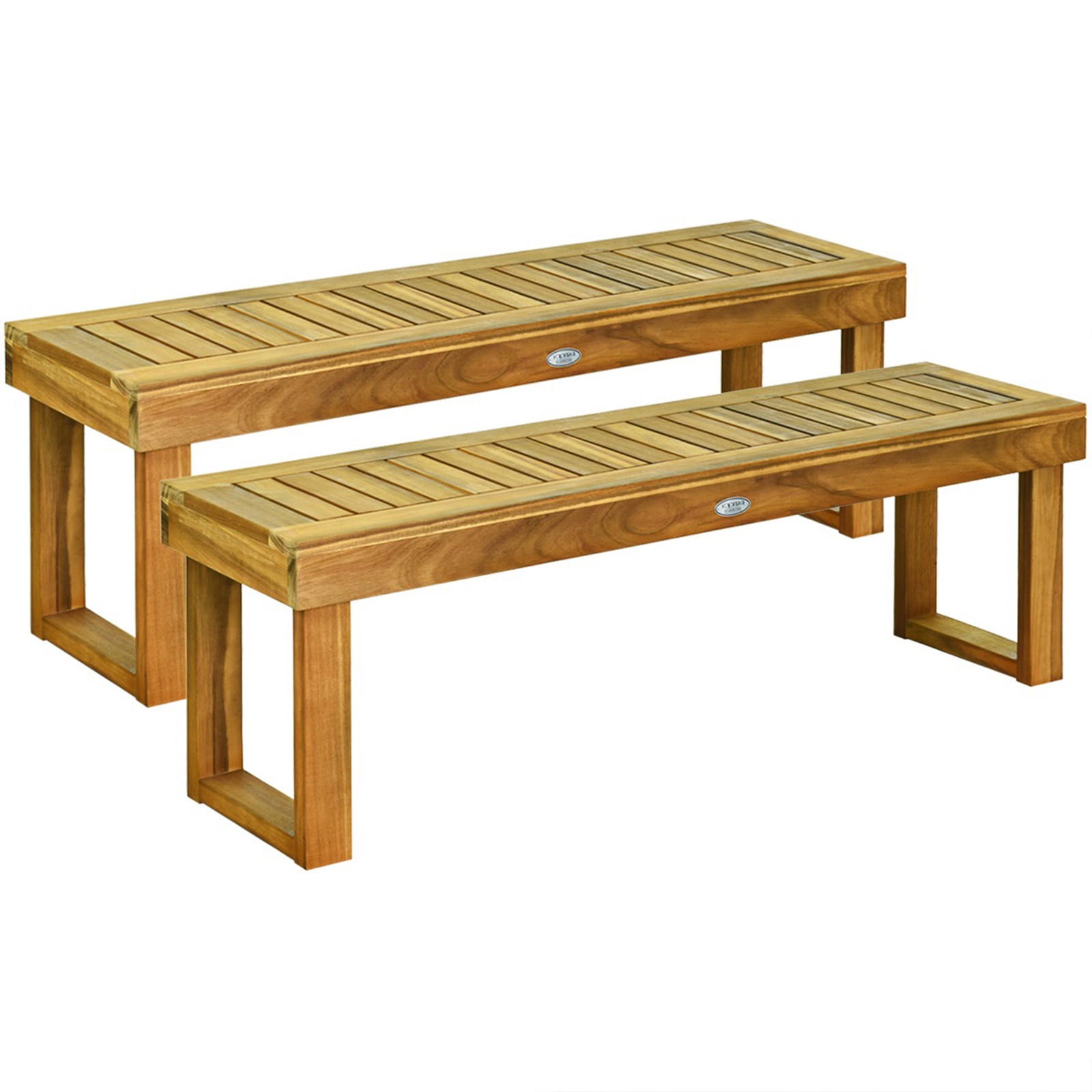 Set of 2 Patio Garden Dining Bench Acacia Wood Bench