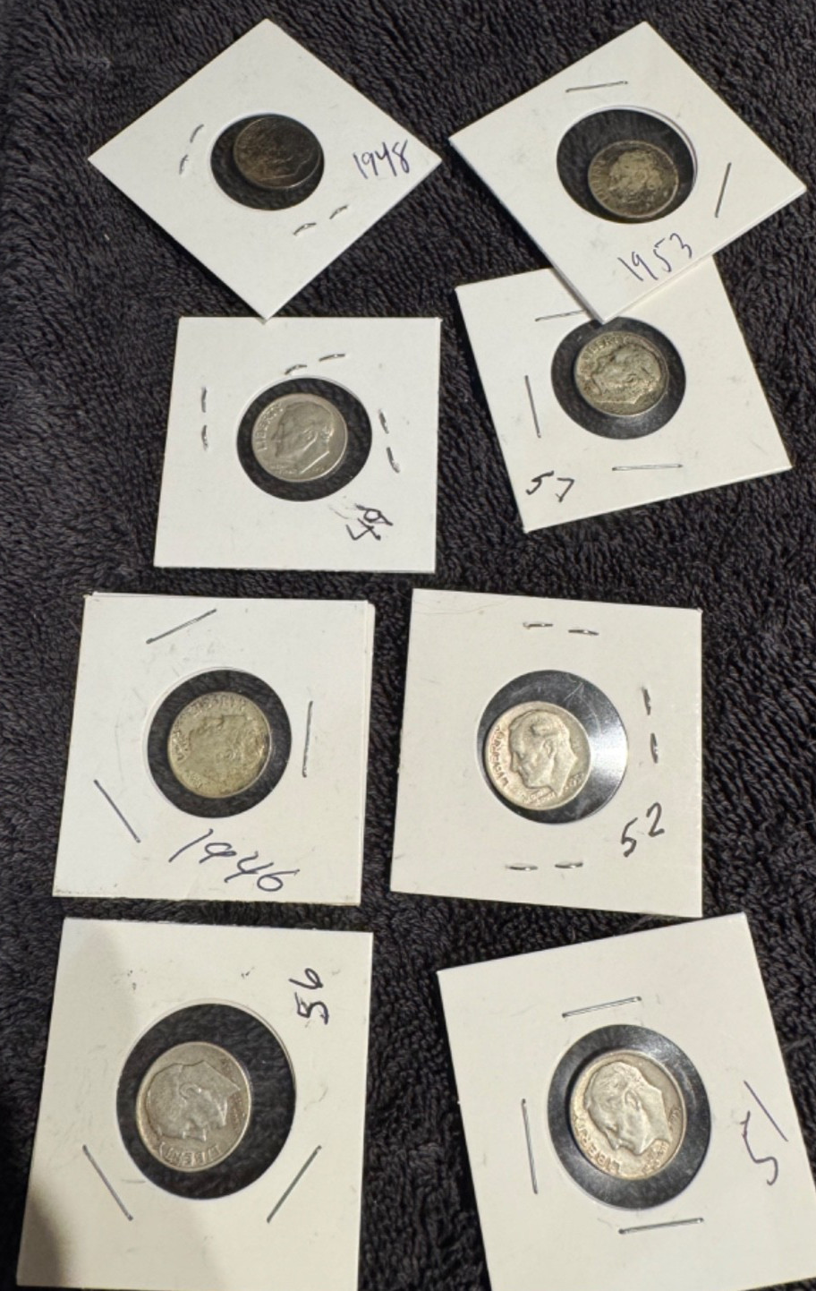 8 x 90% Silver Roosevelt Dimes 1946 - 1959, Circulated Bundle Coins Ten Cents