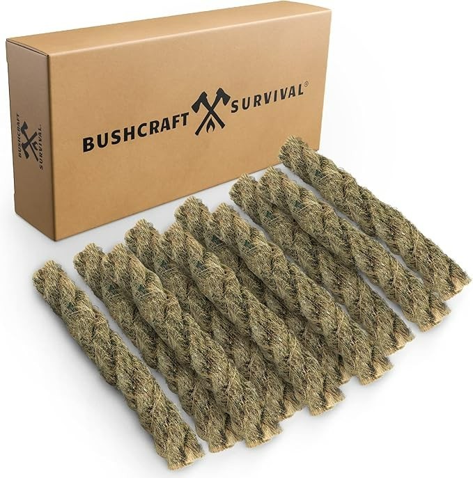 Bushcraft Survival 10 Pack Jumbo Fire Starter Jute Tinder Ropes