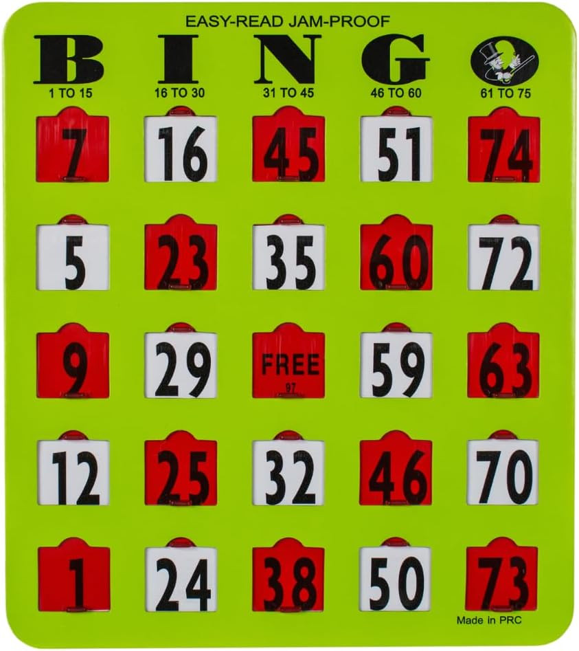 Jam-Proof Easy-Read Large Print Fingertip Bingo Cards with Sliding Windows 10 Pa