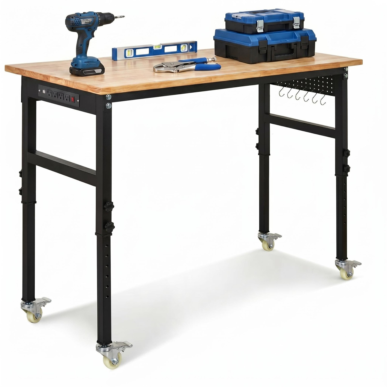 🍀48" x 24" Adjustable Workbench with Power Outlet & Scale, Portable Worktable