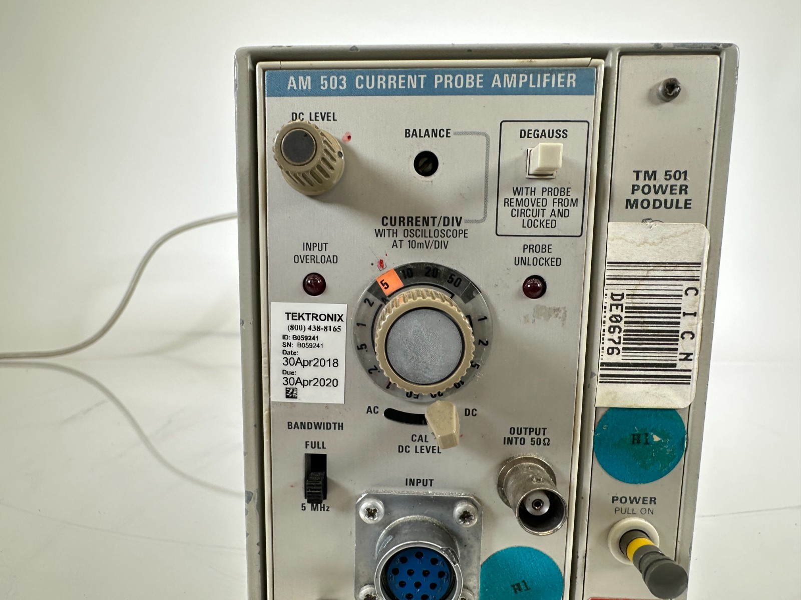 Tektronix AM503 Digital Current Probe Amplifier Plugin w/ TM 501 Power Module