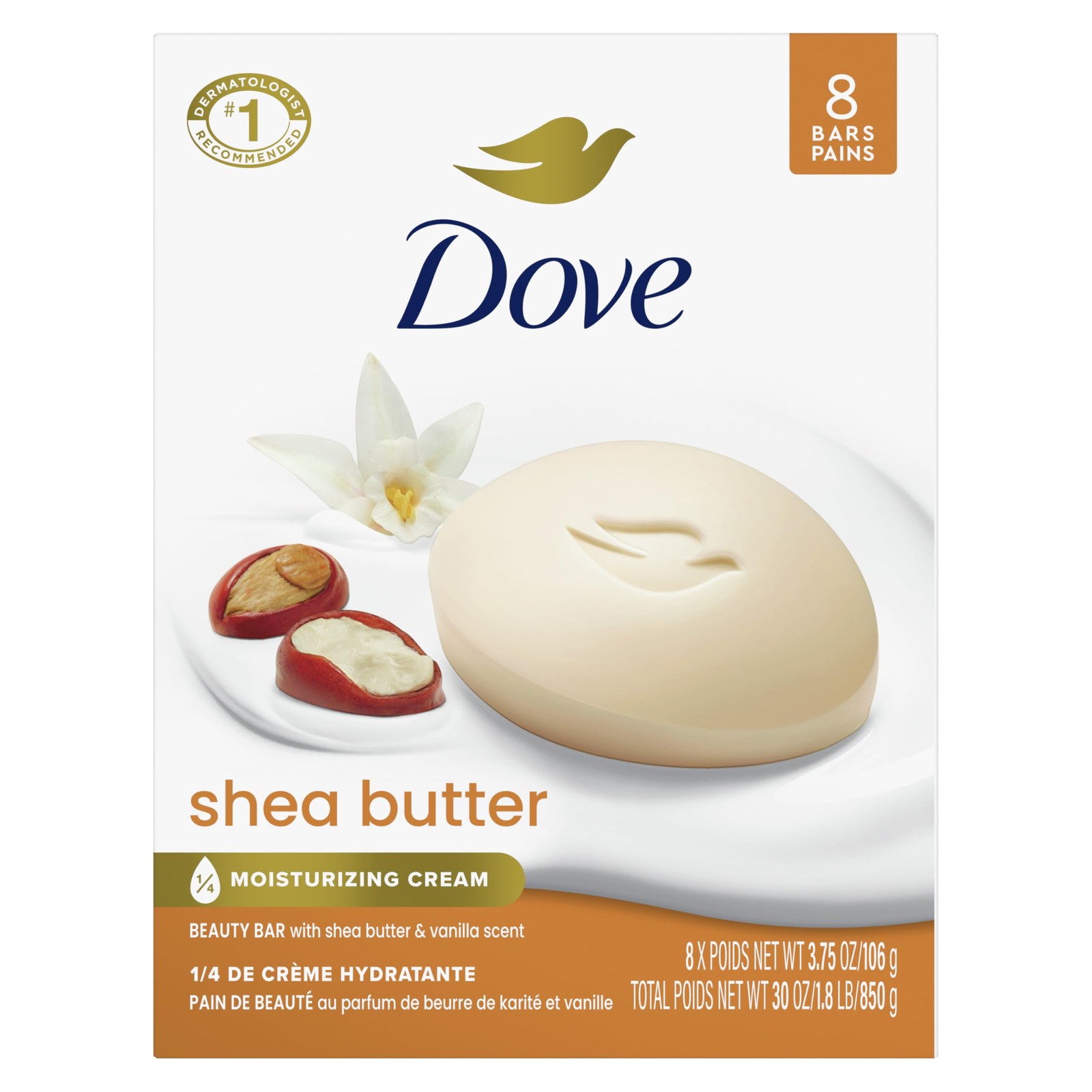 Dove Beauty Bar Soap Shea Butter 8 Bars For Nourished Radiant Skin Enriches