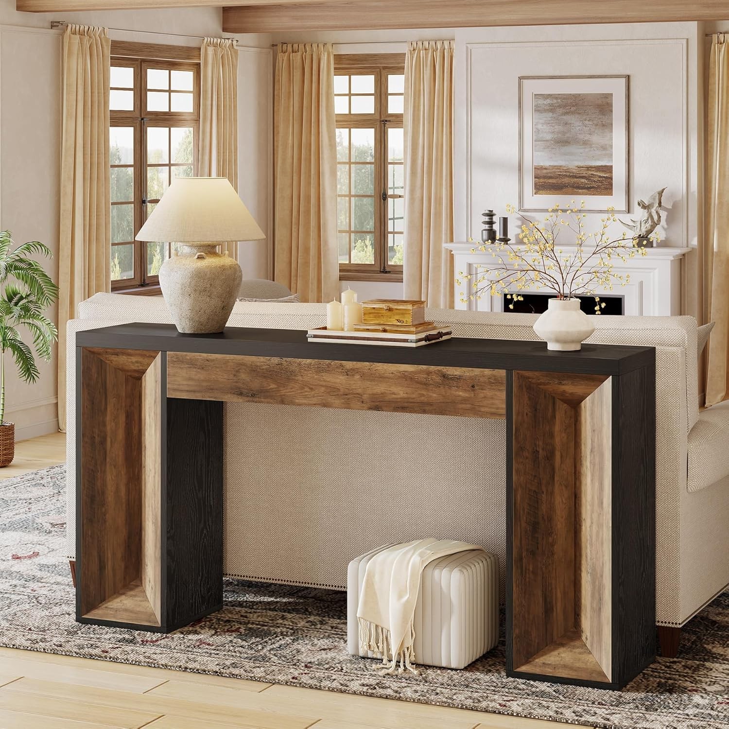 63-Inch Farmhouse Console Table Rectangular Wood Entryway Table for Hallway