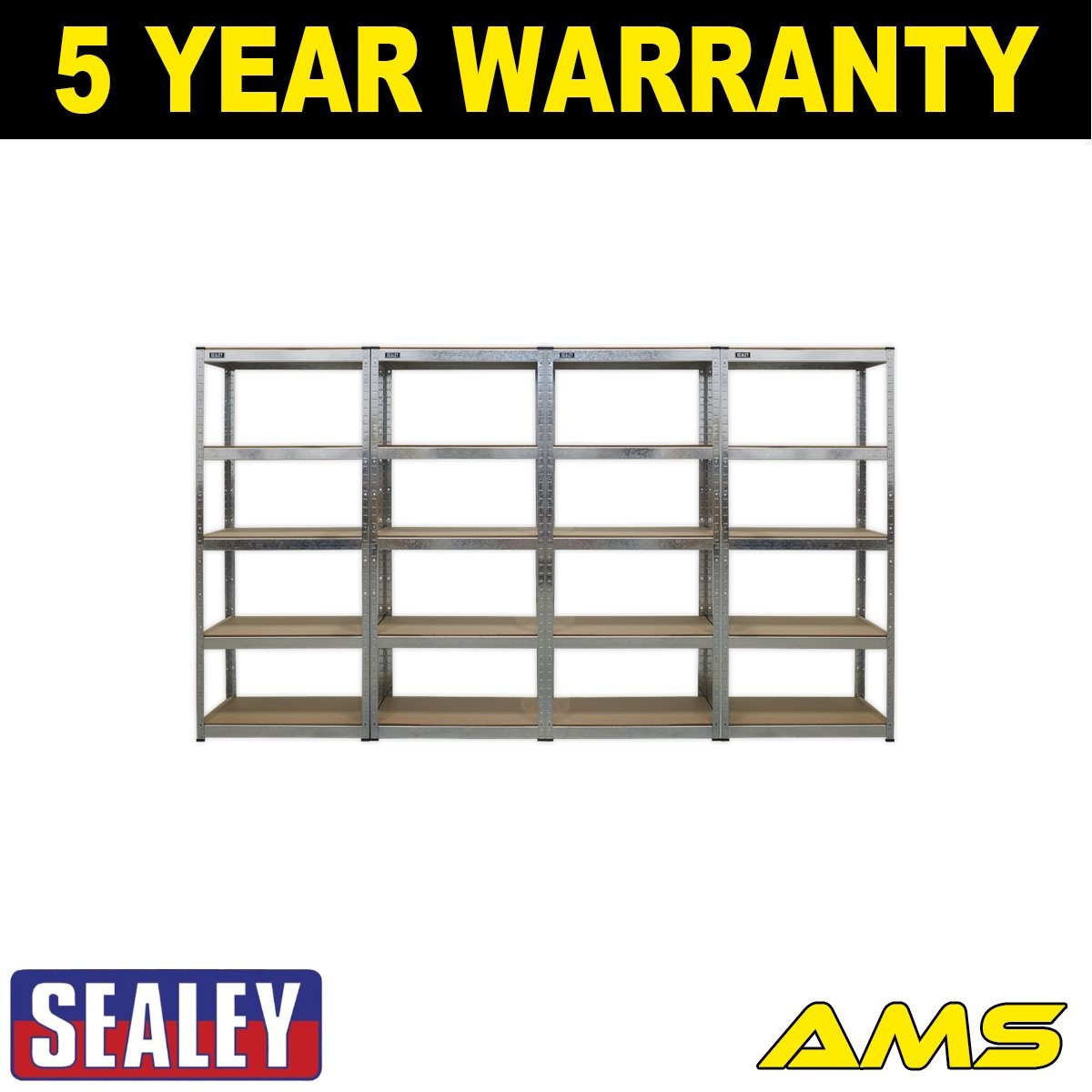Sealey Racking Unit 5 Shelf 150kg Capacity Per Level Set of 4 AP6150GSCOMBO