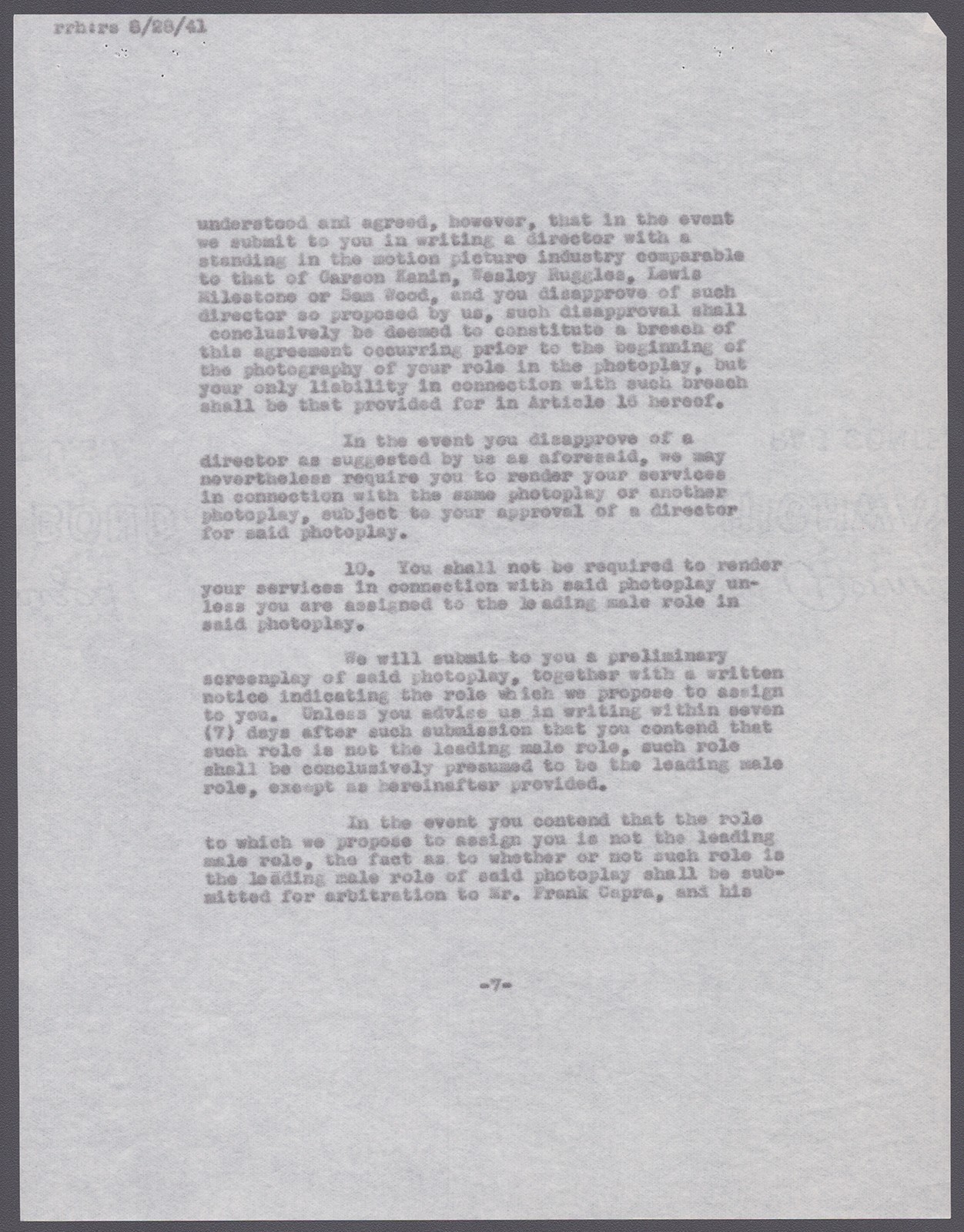LOUIS HAYWARD - CONTRACT SIGNED 08/25/1941