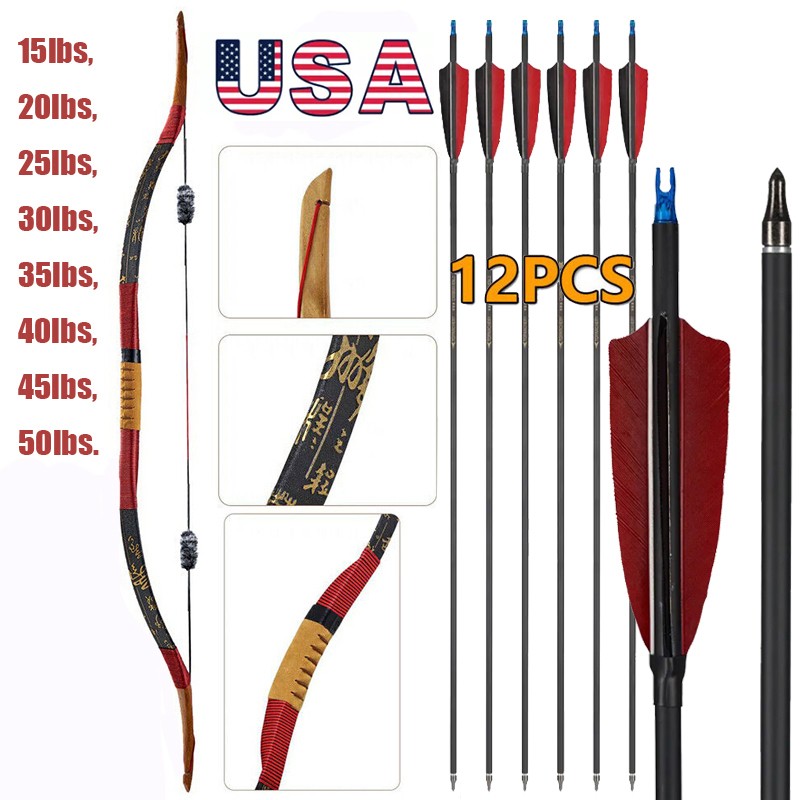 Traditional Archery Recurve Bow Mongolian Horse Bow Hunting Shooting 15-50lbs