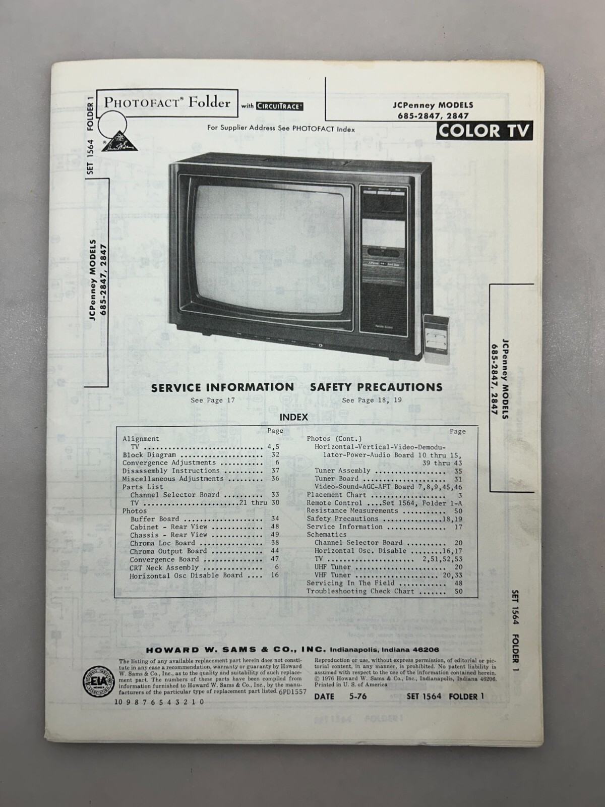 JCPenney 685-2847 Service Manual Sams Photofact Free Shipping