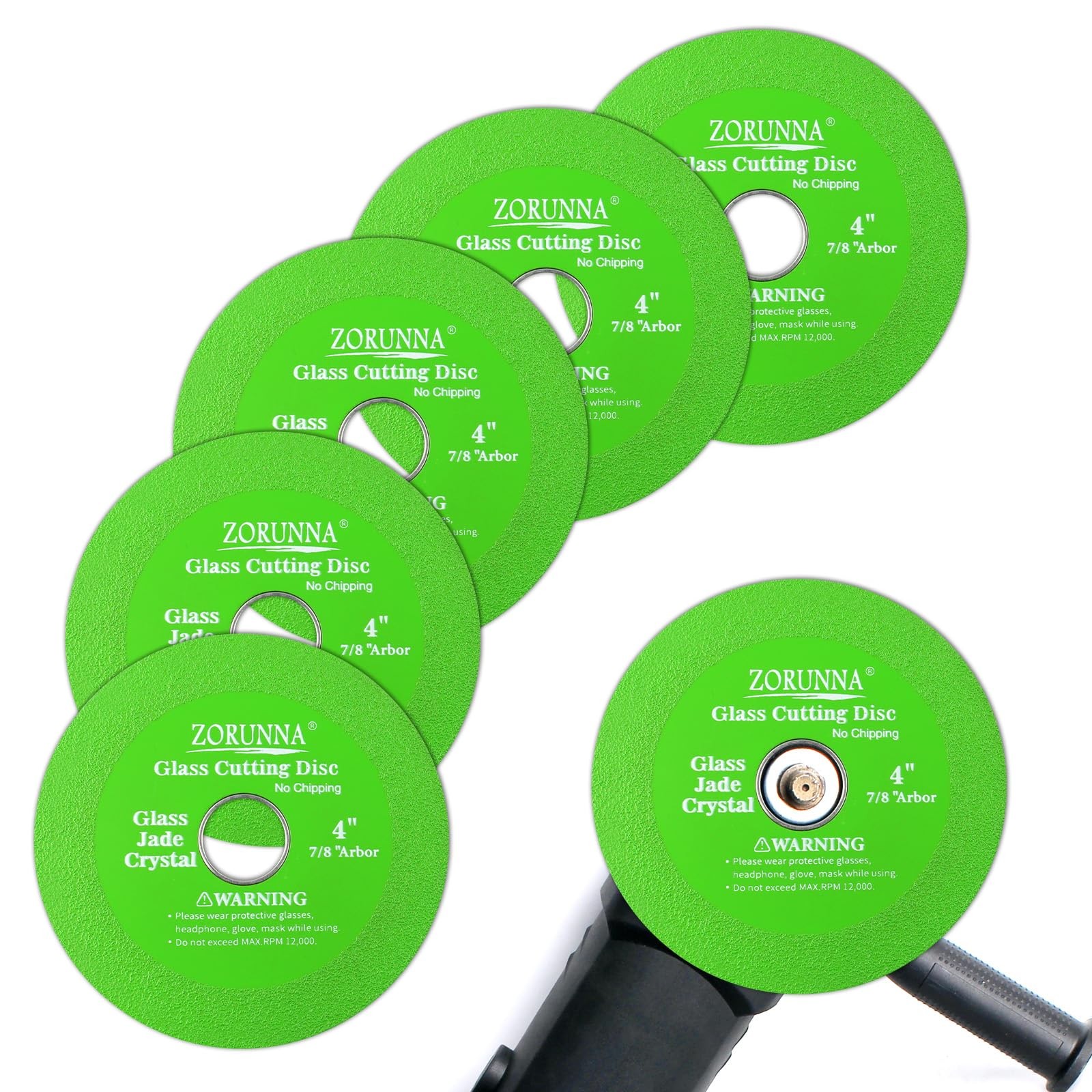 ZORUNNA 5 Pack Glass Cutting Disc for Angle Grinder, 4" X 7/8" Tile 4", green