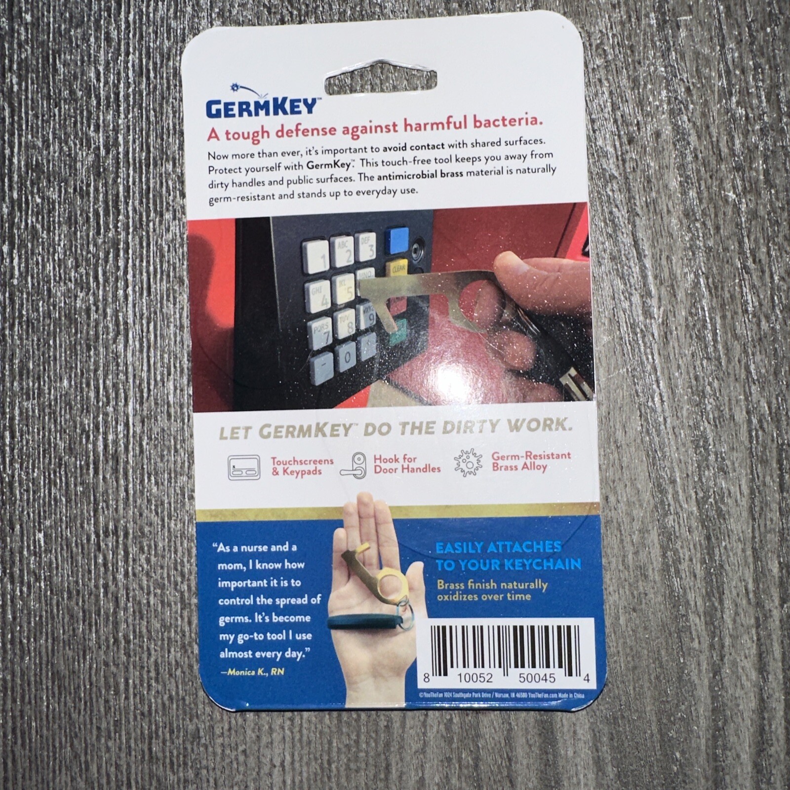 Germ Key - Solid Brass Antimicrobial - New In Original Pac