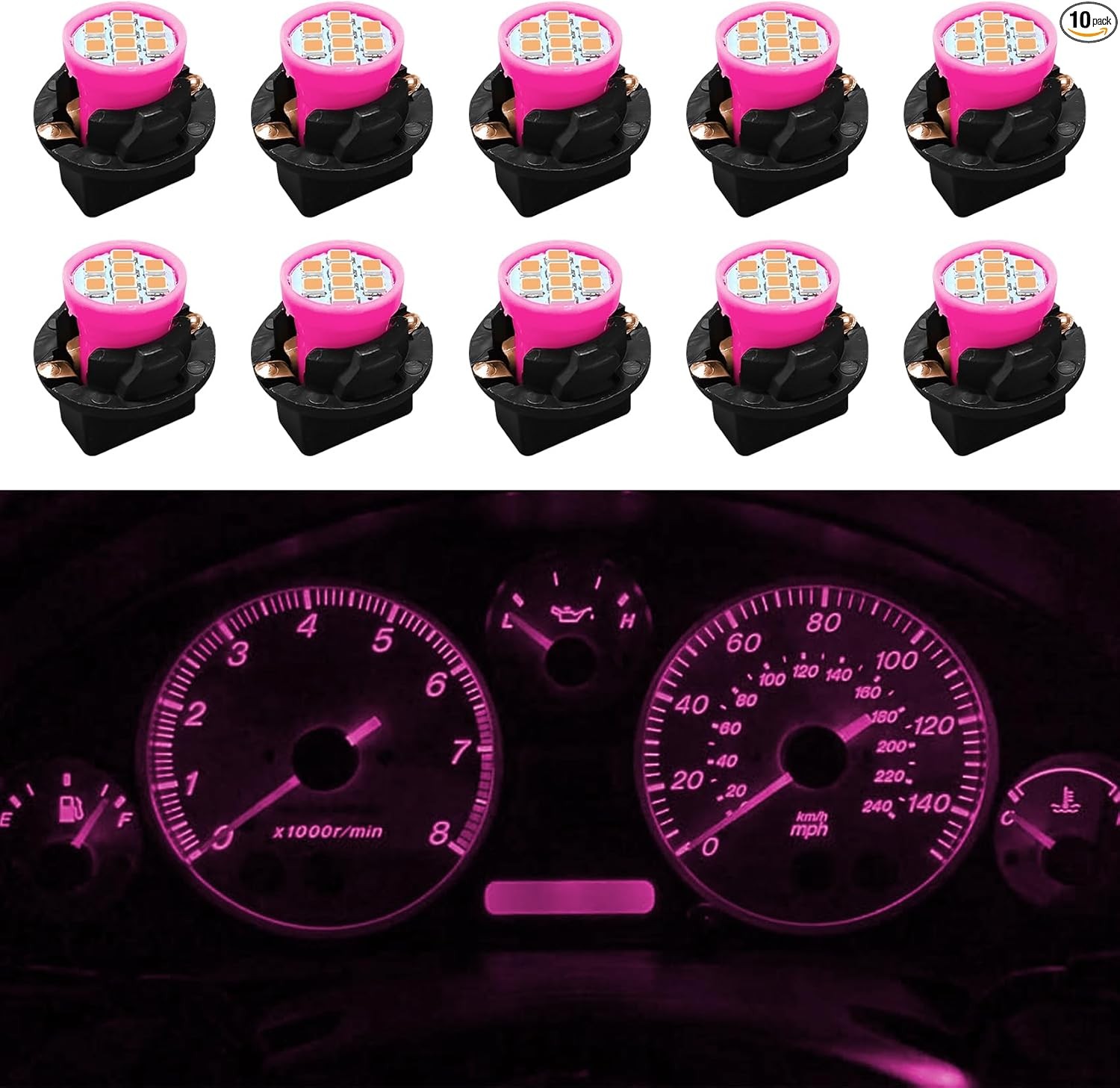 10PCS 194 168 LED Dash Instrument Light Bulbs with Twist Lock Sock Color: Pink