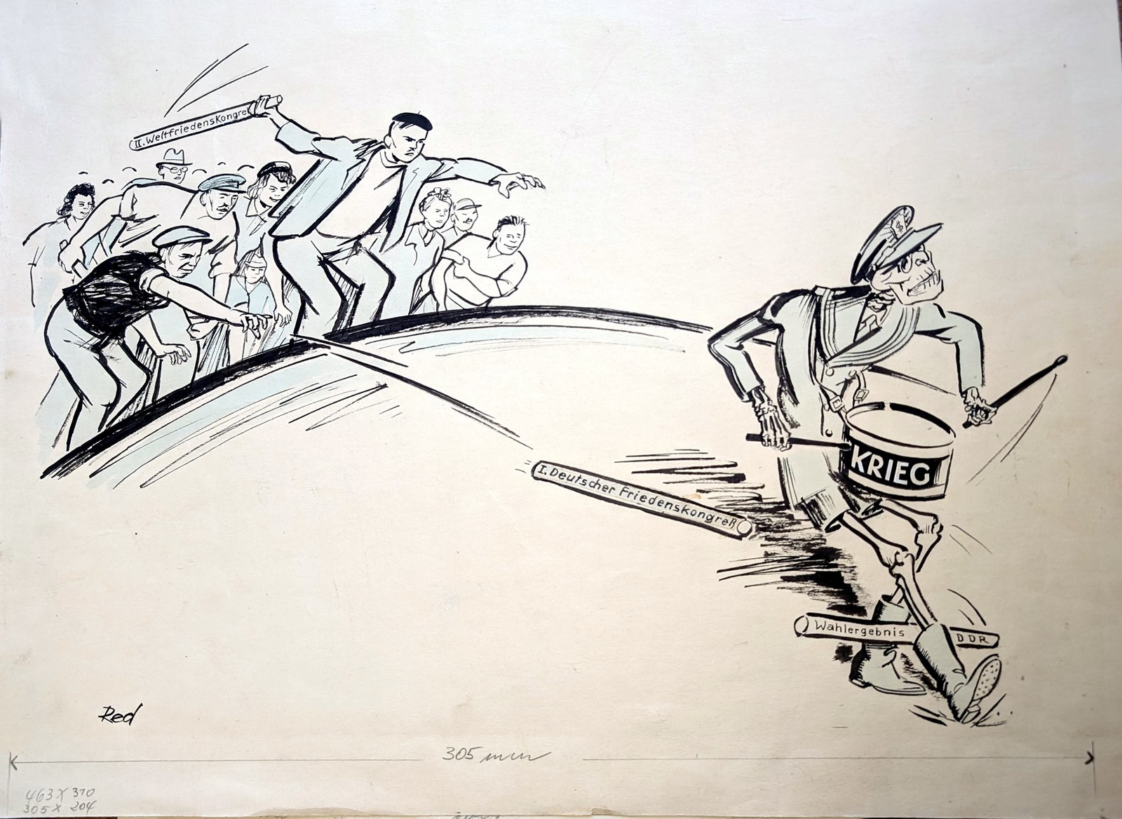 DDR Death Dance USA NATO War Cartoon Alfred Beier-Red Signed Drawing 1950