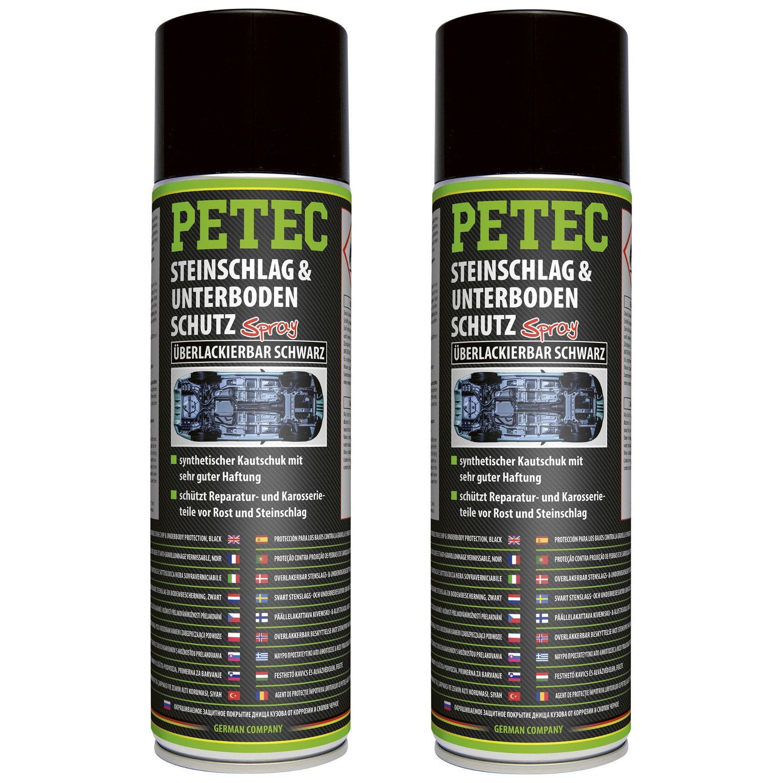 Petec 2x Stone Chip & Underbody Protection Rubber Paintable Black 500ml
