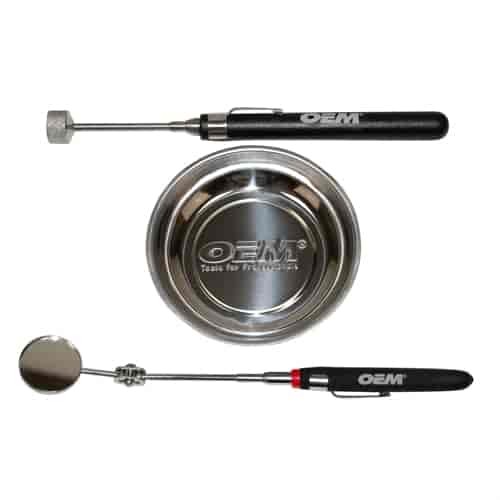 OEMTOOLS 25294 3 Piece Magnetic Tray and Expandable Pick-Up Tool Set Includes: