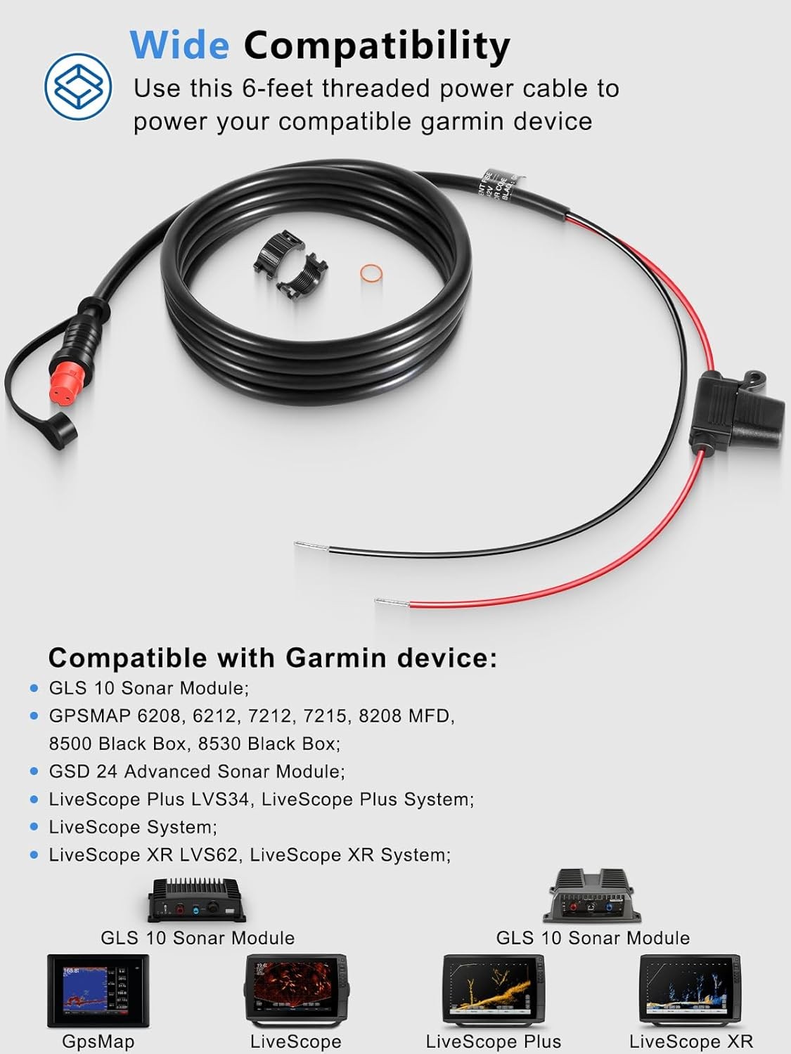 for Garmin 010-11425-01 Threaded Transducer Power Cable GLS 10 Sonar Module