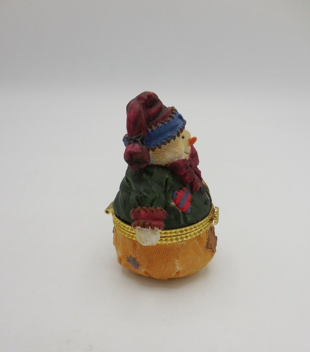 Rustic Patchwork Snowman Hinged Trinket Box 3.5"