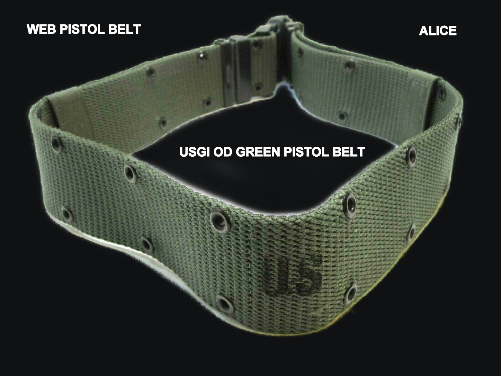 NEW USGI WEB PISTOL BELT LBE LCE ALICE OD GREEN LC-2 MEDIUM 19" - 40" WAIST 1965