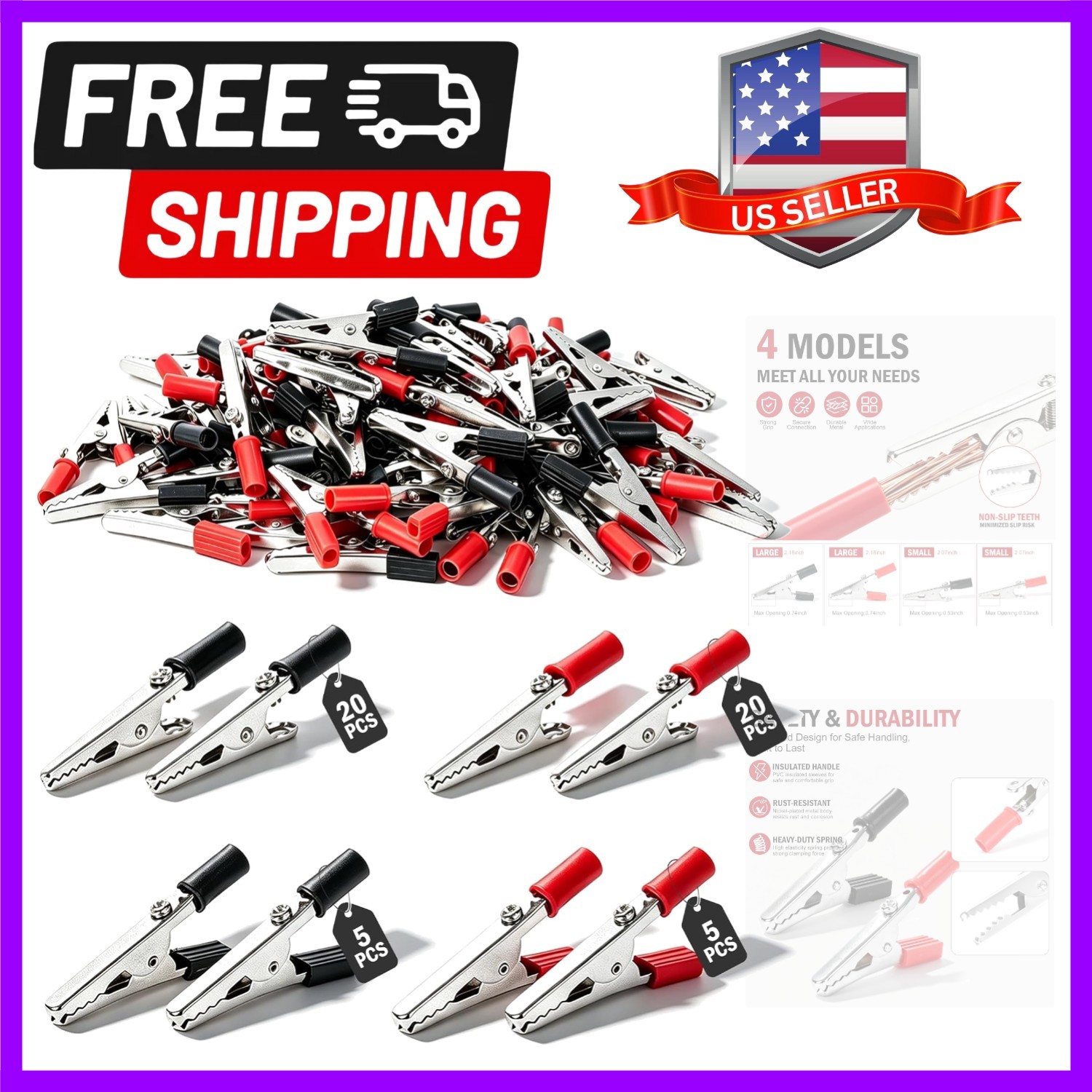Versatile 50-Piece Set of Spring-Loaded Metal Alligator Clips for DIY Projects