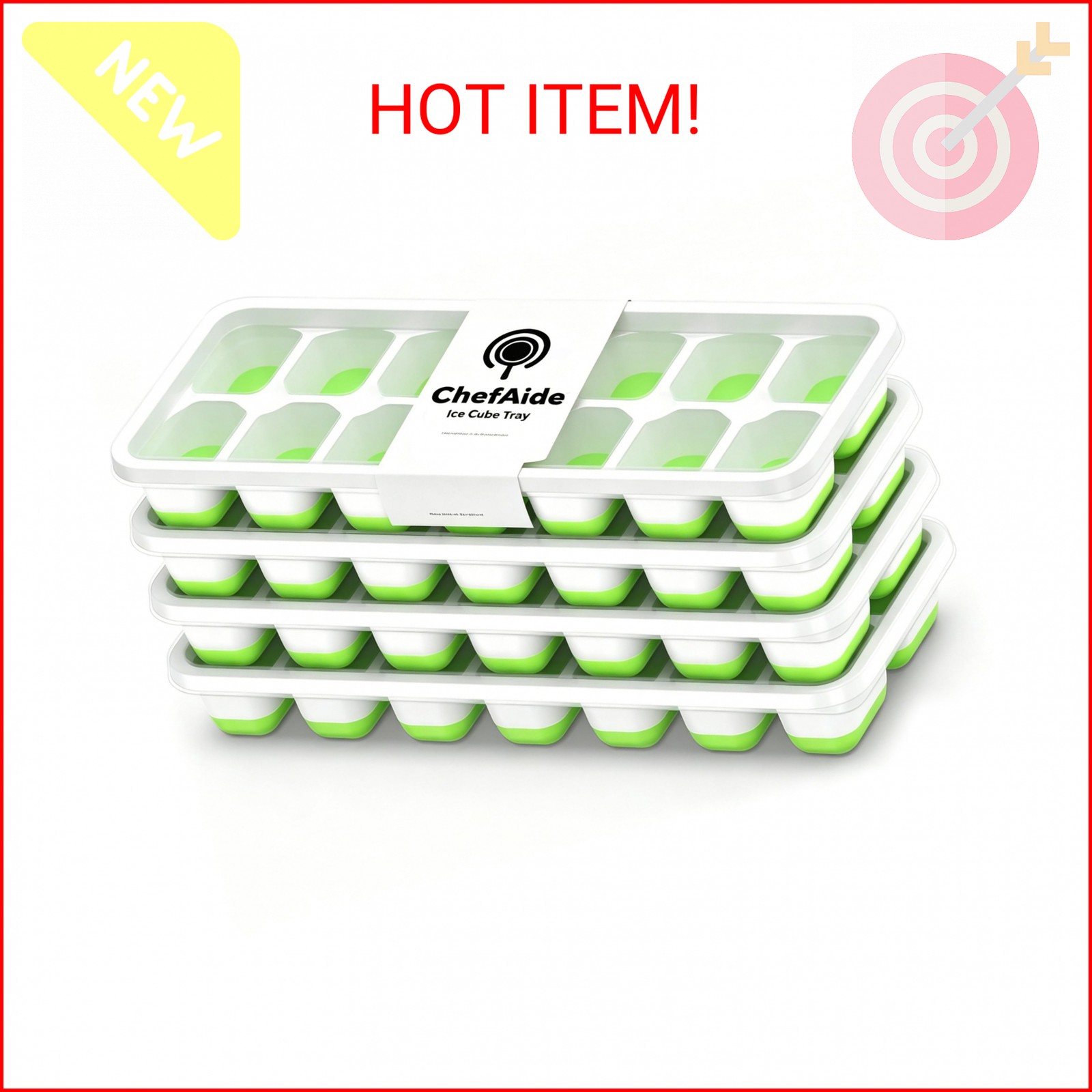 ChefAide 4‑Pack Ice Cube Trays with Lids, 56‑Cube Total Stackable Freezer Ice Tr