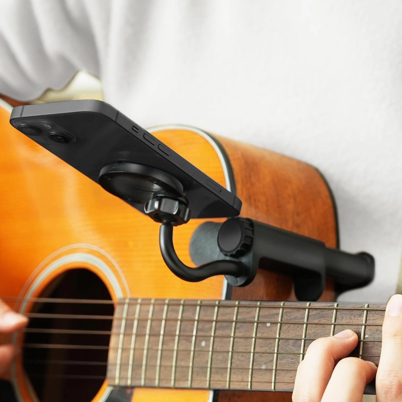 Magnetic Guitar Phone Holder Mount, Adjustable & Rotatable Arm, Supports Ipho...