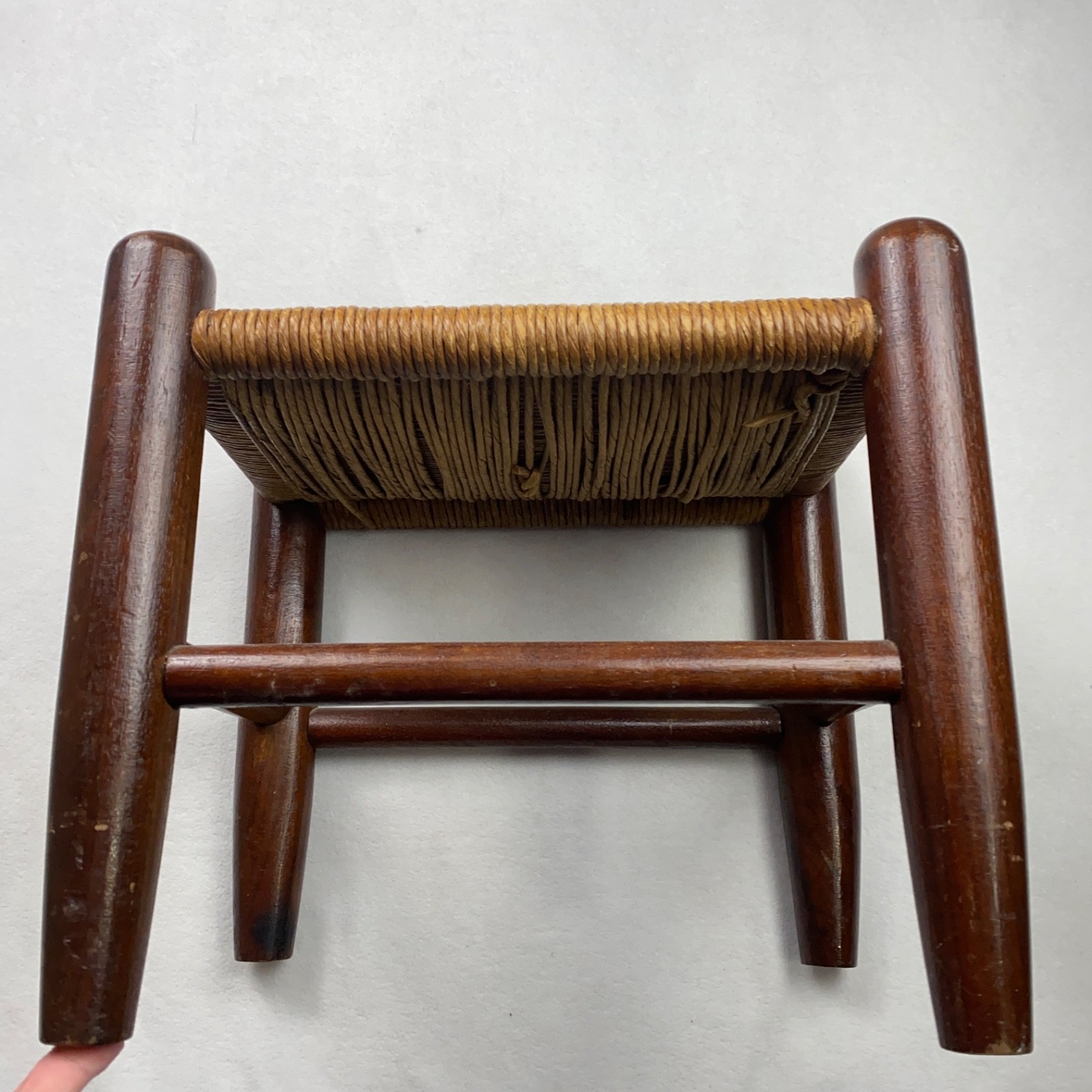 VTG Wood Rope Rush Twine Foot Stool Hand Woven Seat Ottoman Rustic 12 X 14 X 9