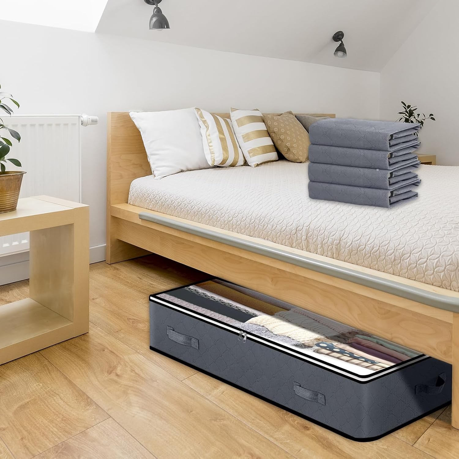 4 Pack Under Bed Storage, 90L Collapsible 39"L x 20"W x 7"H, Grey-4Pack