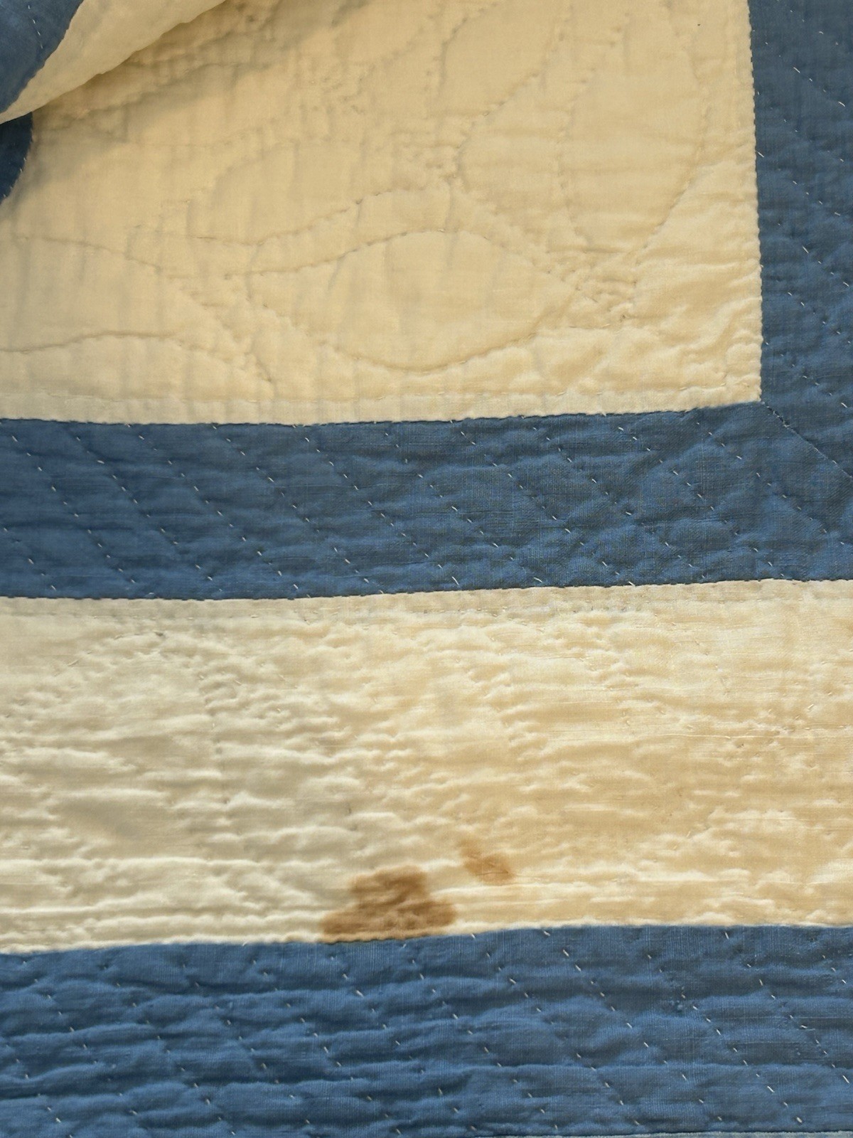 Cotton quilt with blue Hawaiian Breadfruit (Ulu) pattern