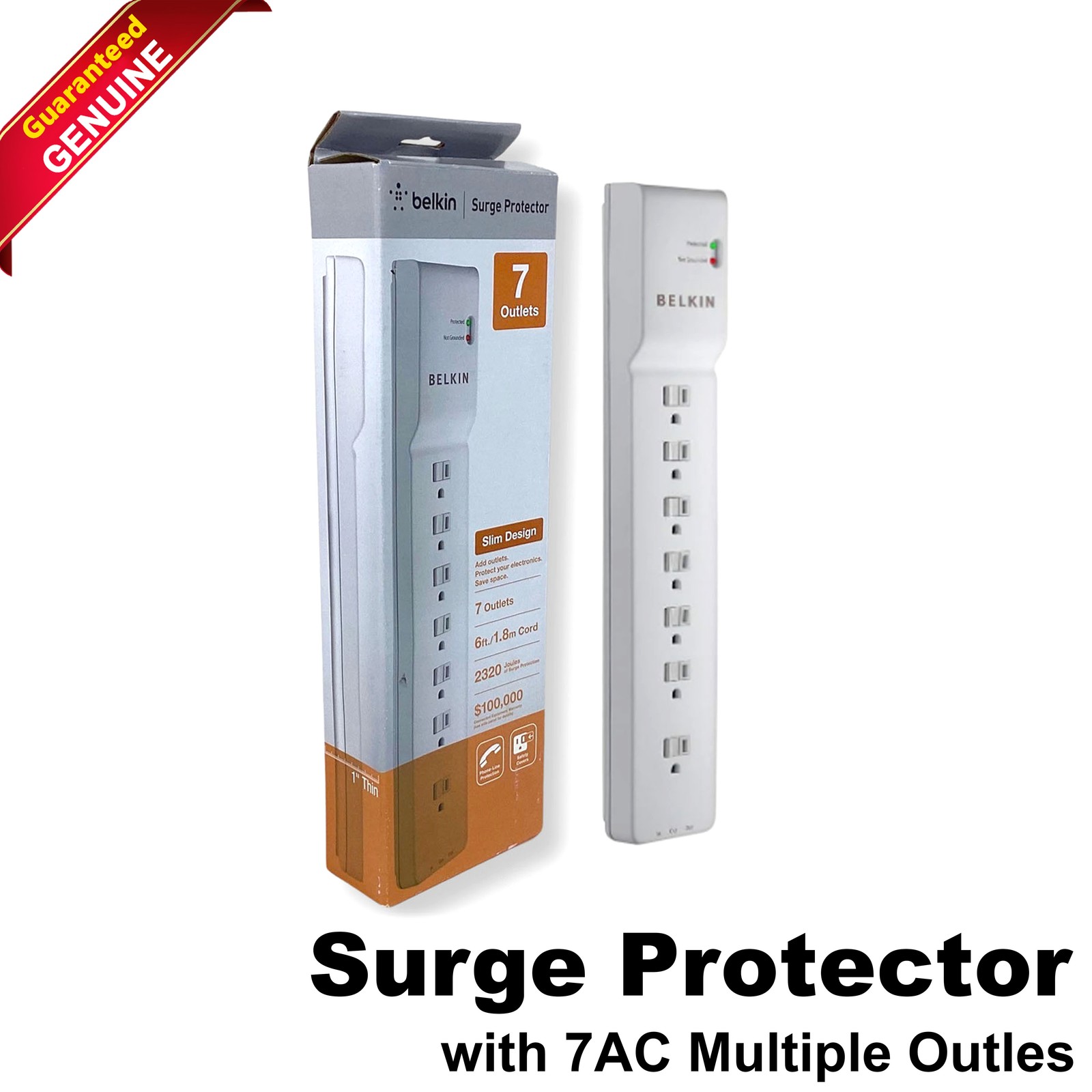 Lot of 5 HP Belkin BE107200-06 7-Outlet 6ft Surge Protector Power Strip AG290AA