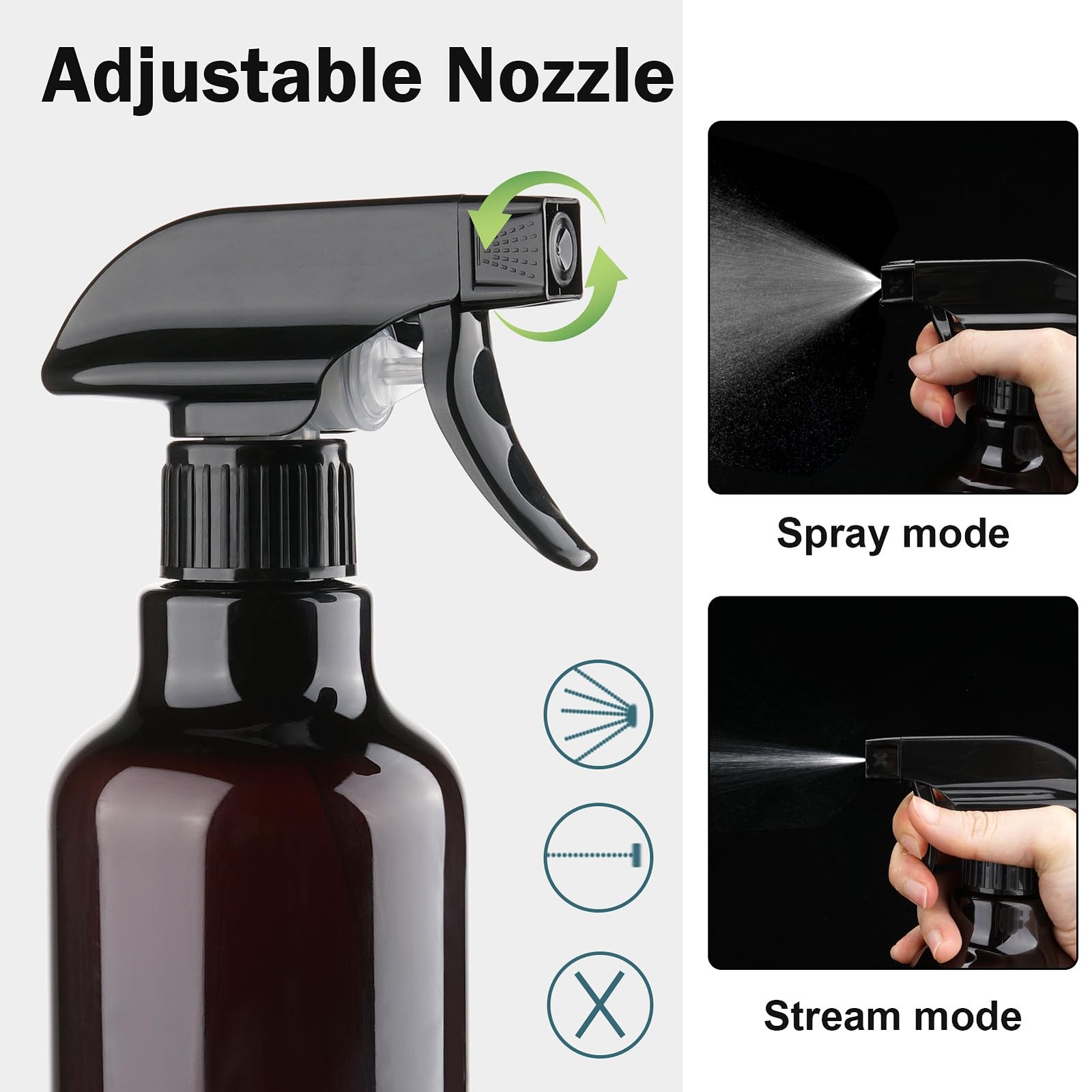 Hethyo Plastic Spray Bottles Empty Bottle 16.9oz/500ml 2 Pack Amber