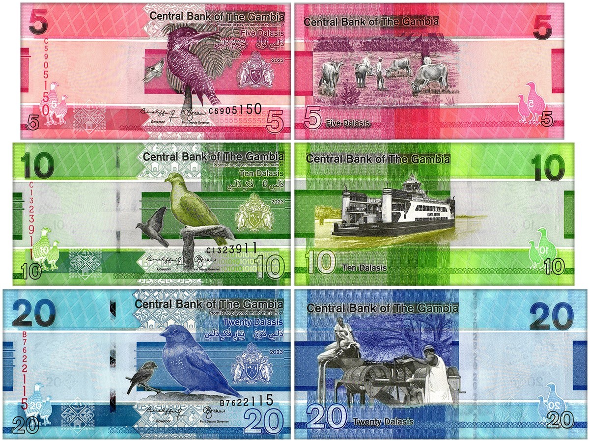 Gambia 5-20 Dalasis 3 Pieces Set, 2023, P-37c-39c, UNC