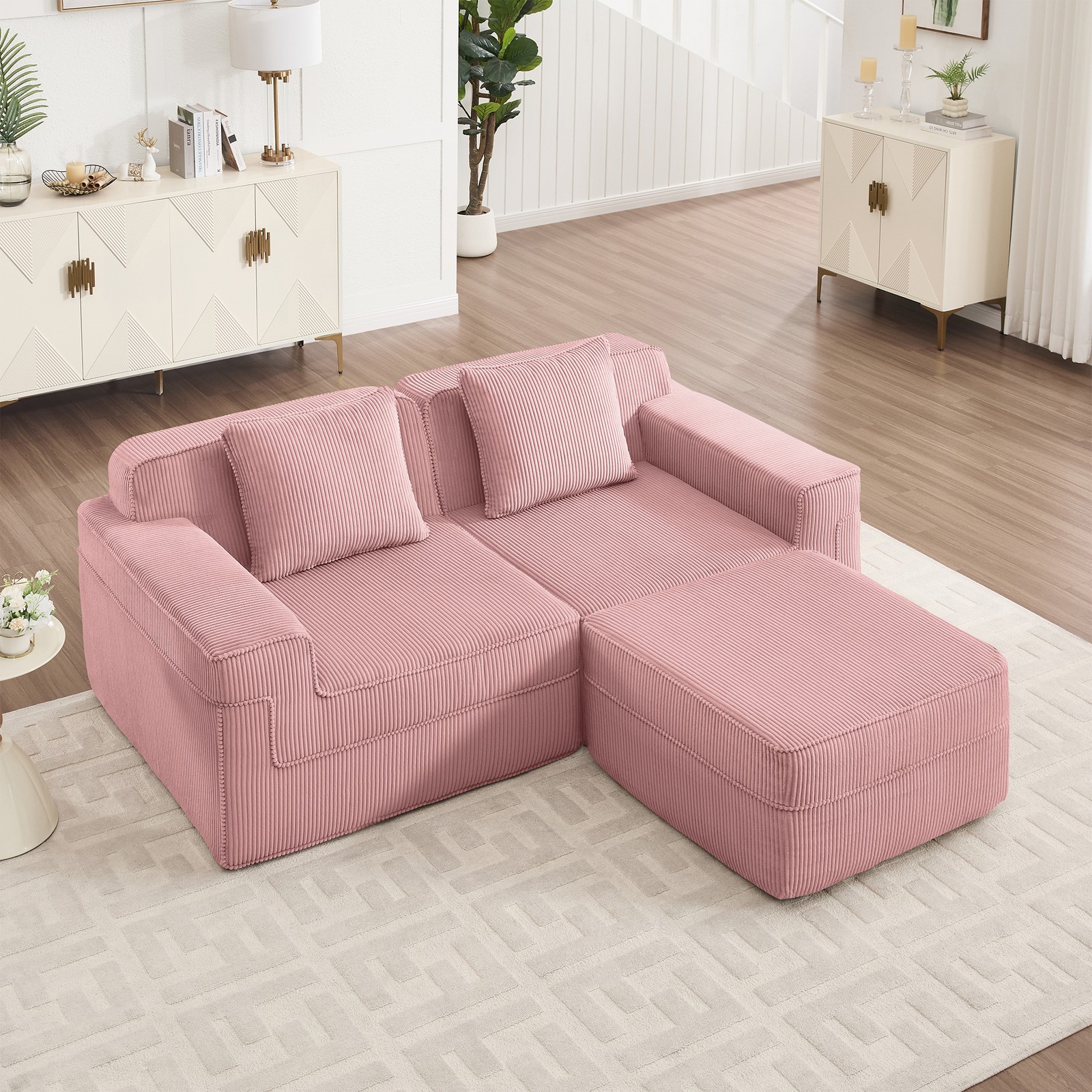 Modular 2 Seat L Shape Sectional Boneless Sofa, Cloud Sectional Couch with Dee