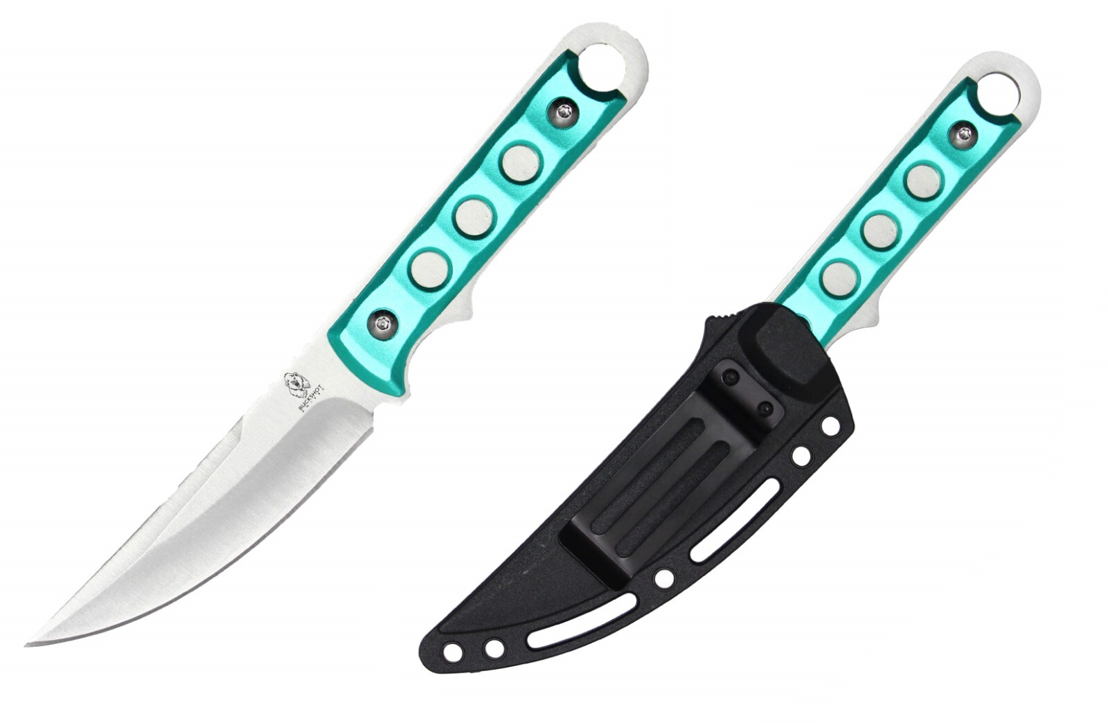 BUCKSHOT 7.5" Fixed Blade Hunting Tactical Knife Sharp Blue Hard Sheath EDC