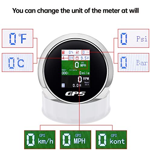 6-in-1 GPS Speedometer 3-3/8" 85mm Multi-Functional Adjustable Black