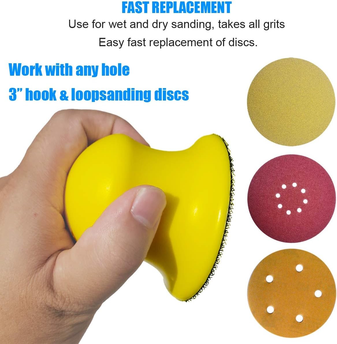 2 Pack 3" Round Hand Sanding Blocks for 3 Inch Hook and Loop discs Ideal For