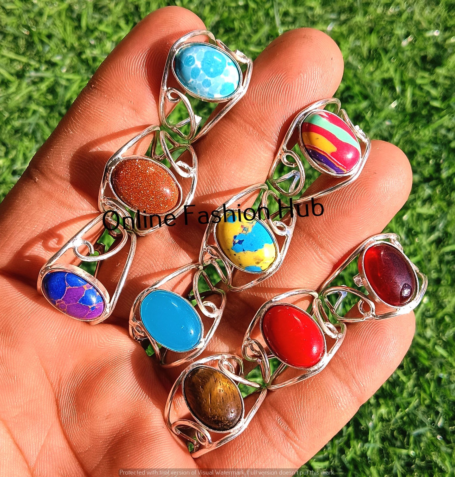 Turquosie & Mix Gemstone 925 Sterling Silver Plated 10pcs Rings Lot Sale Jewelry