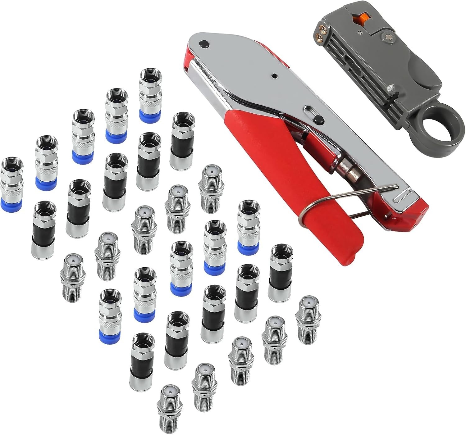 Coaxial Compression Tool Kit Coax Cable Crimper Wire Stripper with F RG6 RG59 Co