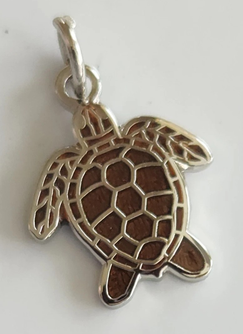 Nickel and Red Enamel Sea Turtle Charm