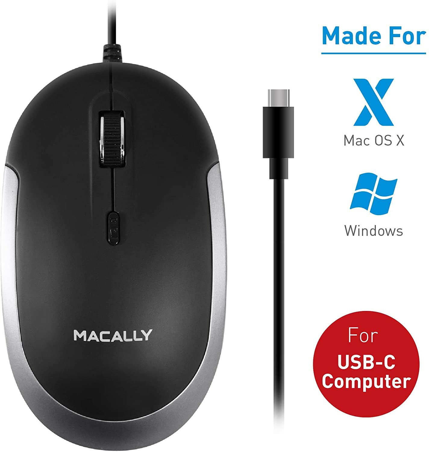 Macally USB Type C Mouse - Slim for MacBook Pro iMac PC etc