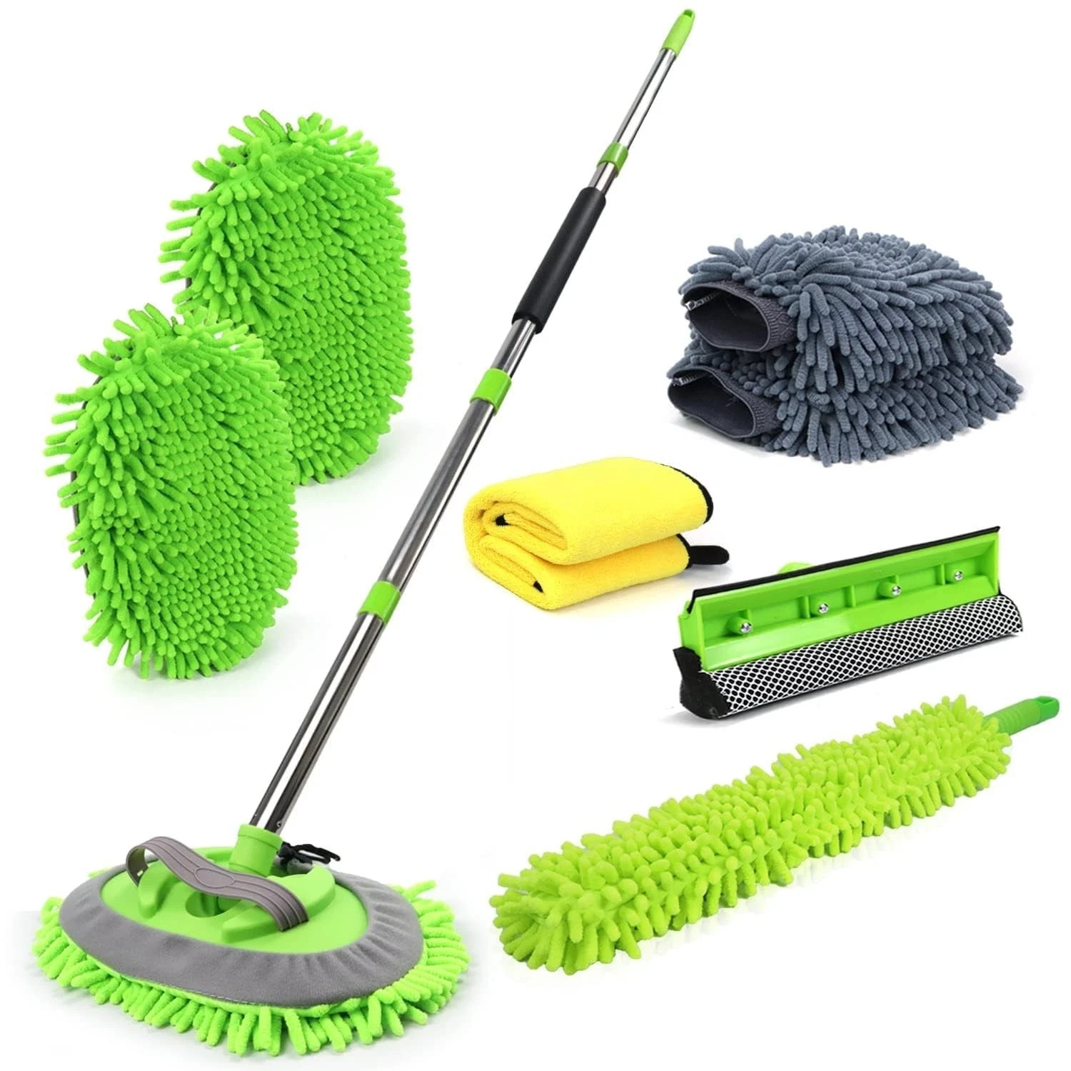 Car Wash Kit 62'' Long Handle Chenille Microfiber 11PCS for Cars RV SUV Truck